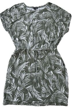 Hilary Radley Olive Green Tropical Palm-Print t-shirt Dress Boho Drawstring XXL